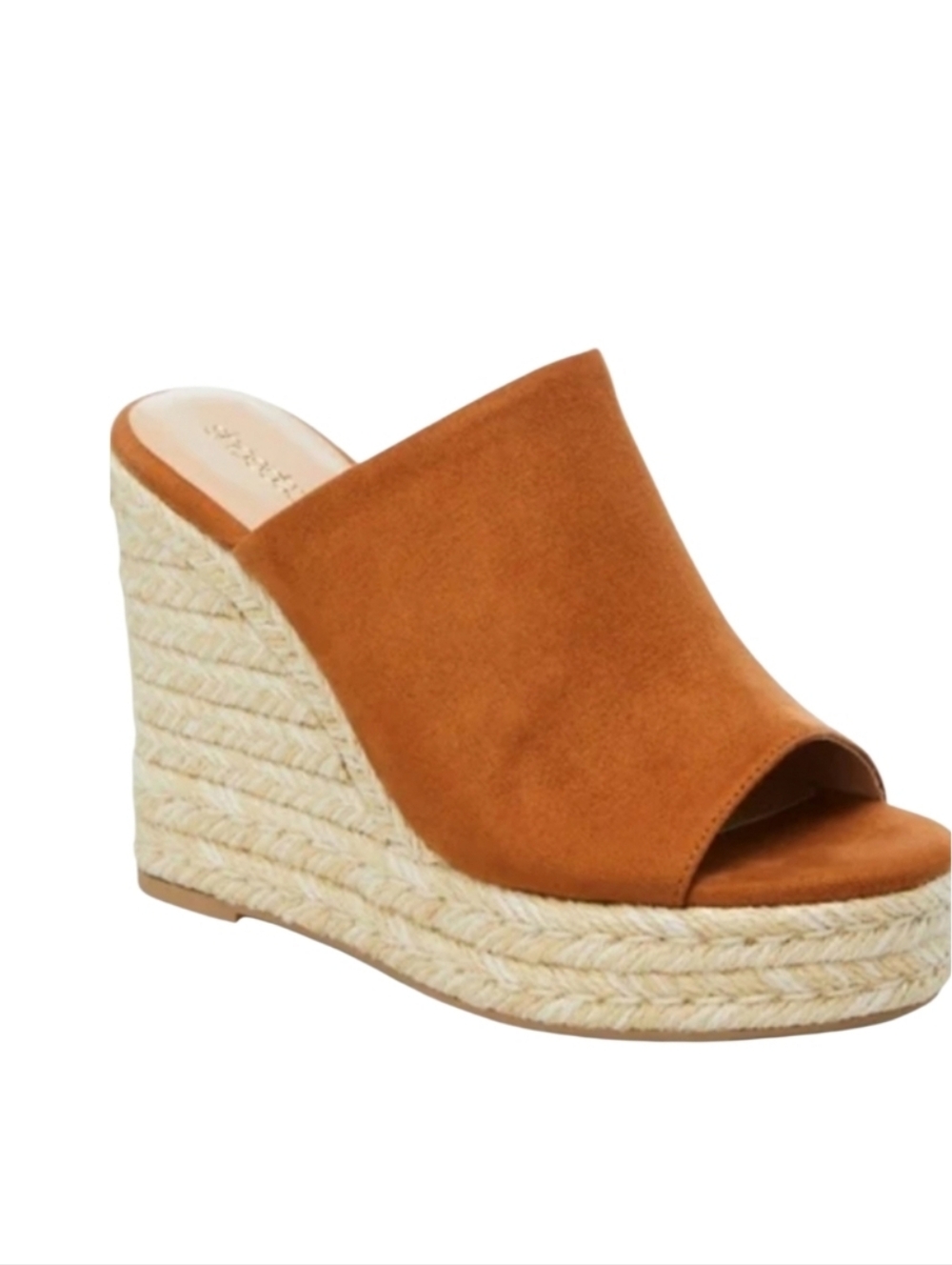NEW! JUST FAB Anaya Cognac Espradrille Platform Wedge Mule Slip On Heel 8.